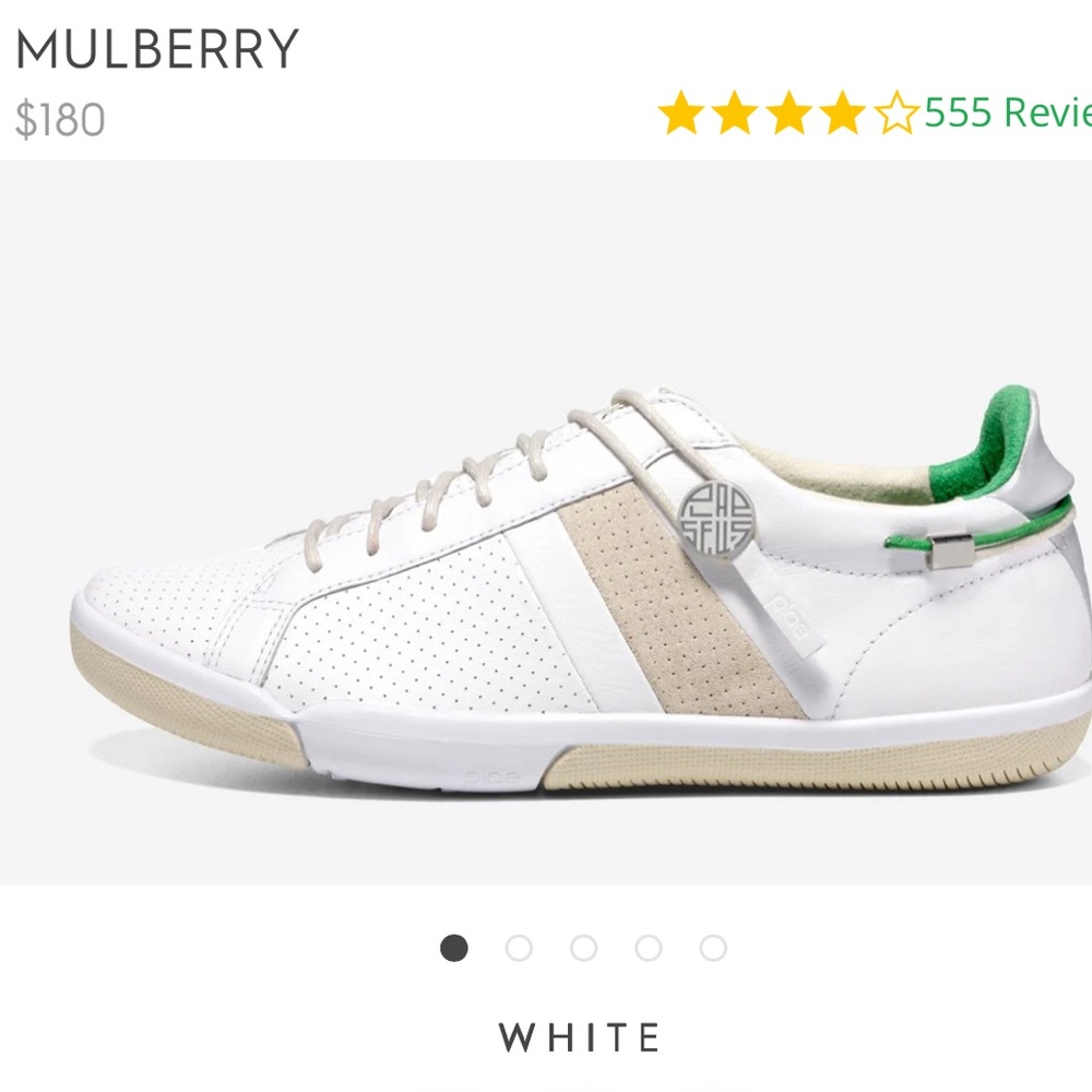 Plae Mulberry White Green Mens Full Grain Leather Casual Sneakers